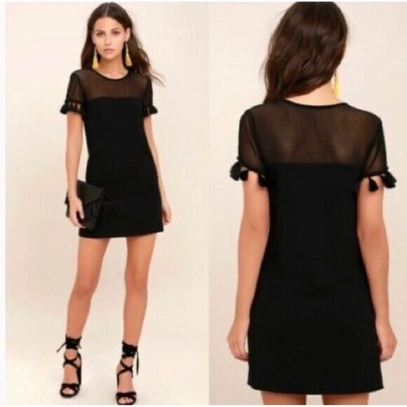 Lulu’s Black Tassel Short Sleeve Mini Dress Size XS - Picture 1 of 11